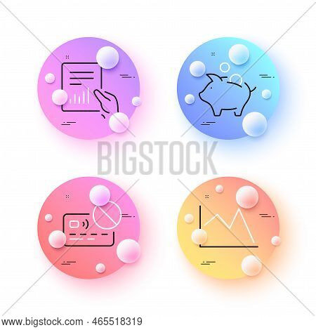 Card, Document And Piggy Bank Minimal Line Icons. 3d Spheres Or Balls Buttons. Line Chart Icons. For