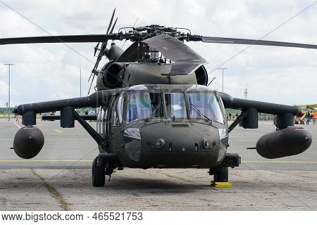 Liepaja, Latvia - August 7, 2022: Us Army Sikorsky Uh-60 Black Hawk Military Helicopter After Landin