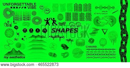 Crazy Acid Elements. Psychedelic Trip Set. 3d Graphic