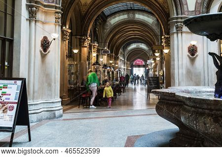 Vienna, Austria - May 16, 2019: This Is An Internal Shopping Gallery With A Glass Ceiling In The Pal