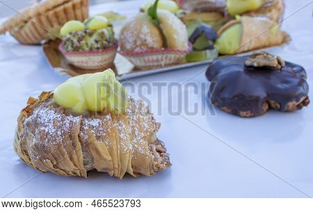 Aronne Pastry, Cake Cedar. Italy, Santa Maria Del Cedro. Incredibly Delicious Sweets Filled With Ced