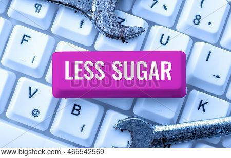 Text Sign Showing Less Sugar. Word Written On Lower Volume Of Sweetness In Any Food Or Drink That We