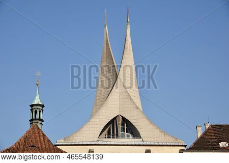 Benedictine Monastery Emauzy - Emmaus Monastery. Frontal View. Architectural Monument From Fourteen 