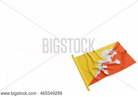 Kingdom Of Bhutan National Flag Isolated On White Background.