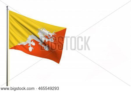 Kingdom Of Bhutan National Flag Isolated On White Background.