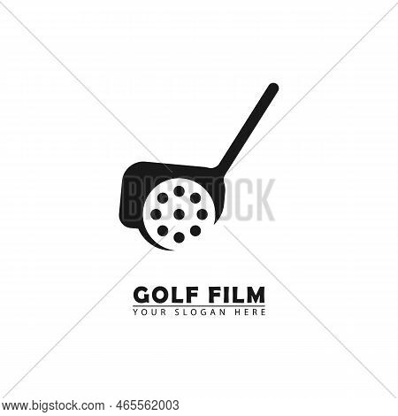 Golf Movie Logo Icon Vector. Movie And Golf Club Combination Illustration. Flat Simple Vector Design