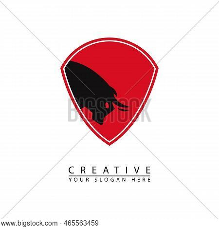 Red Bull Head Shield Logo Icon Vector. Bull Head Logo And In Red Shield. Flat Simple Vector Design. 