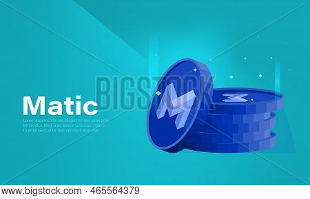 Matic Crypto Currency Banner. Matic Coin Concept. Blockchain Technology