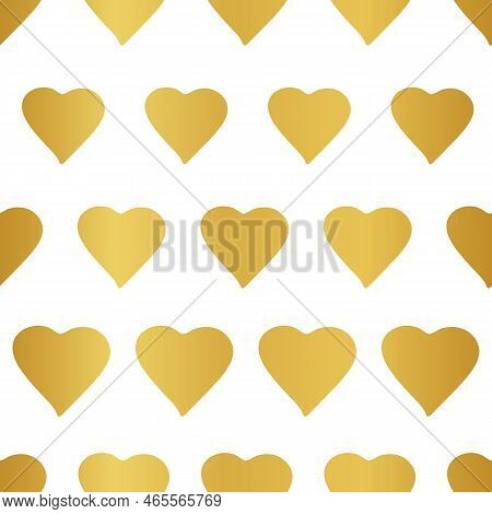 Seamless Vector Golden Heart Pattern On A White Background.