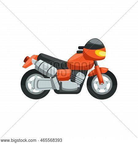 Toy Motorbike For Kids Flat Vector Illustration. Toy Motorcycle For Children On White Background. Ch
