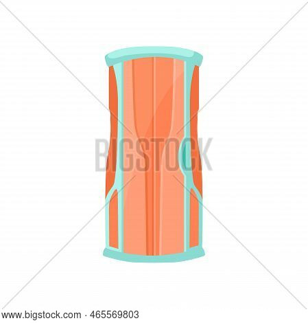 Orange And Blue Closed Tanning Cabin Cartoon Illustration. Cosmetic Procedure In Spa Salon, Vertical