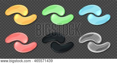 Gel Eye Patches, Collagen Masks For Skin Under Eyes. Cosmetic Hydrogel Pads Different Colors. Vector