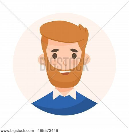 Happy Man With Red Hair And Beard Avatar Cartoon Illustration. Face Or Portrait Of Cute User Of Soci