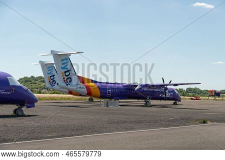 Saarbruecken, Germany, July 10, 2022 Bombardier Dhc-8-402q Dash 8 Propeller Aircraft At The Parking 