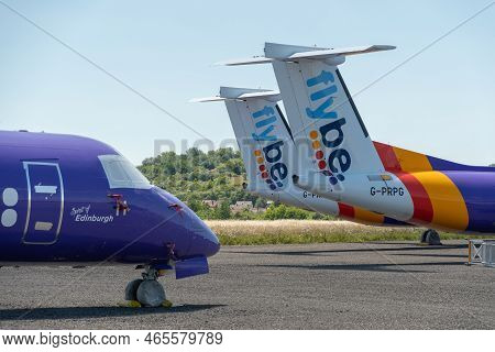Saarbruecken, Germany, July 10, 2022 Bombardier Dhc-8-402q Dash 8 Propeller Aircraft At The Parking 