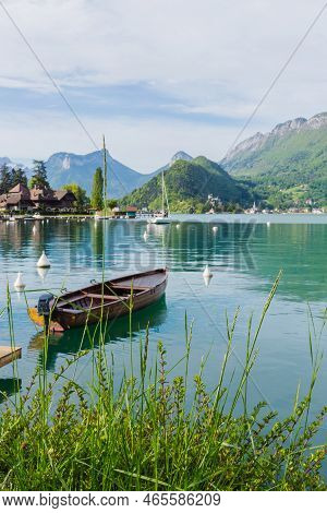 Wooden Boat On The Lake Of Annecy In The French Alps