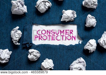 Conceptual Caption Consumer Protection. Word For Fair Trade Laws To Ensure Consumers Rights Protecti