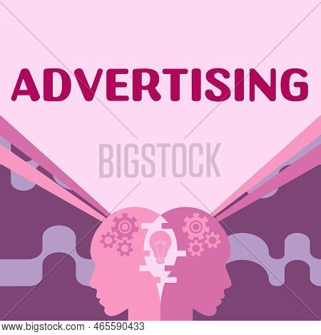 Handwriting Text Advertising. Word Written On Action Of Calling Attention Of The Public By Paid Anno