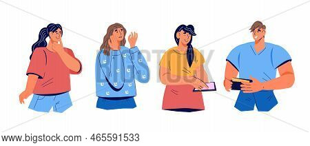 People Potential Consumers Make Purchasing Decision, Flat Vector Illustration Isolated On White Back
