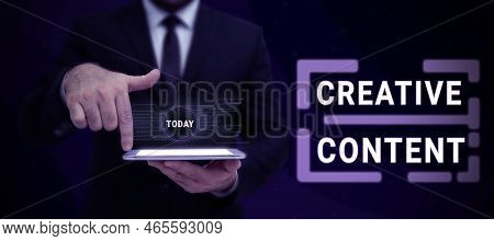 Sign Displaying Creative Content. Internet Concept Providing Showing With The Type Of Content They R