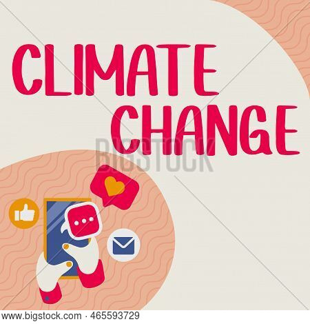 Hand Writing Sign Climate Change. Conceptual Photo Increase In Global Average Temperature Weather Tr