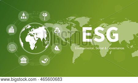 Esg - Environmental, Social And Corporate Governance Banner Information Technology Green Business Ic
