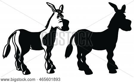Cartoon Donkey Funny Foal Silhouette Vector Illustration