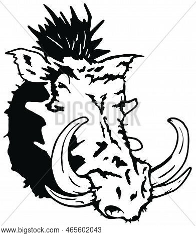 Warthog Boar Animal Vector Icon With Head Of Wild Pig Or African Razorback Hog With Curved Tusks, An