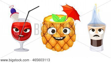 Creative Tropical Cocktail With Funny Face Vector