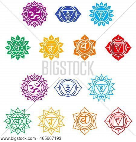 Vector Design Of The Seven Chakra Energy Center, A Symbol Of Hinduism Doctrine That Shows The Seven 