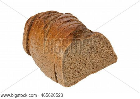 Black Bread Isolated On White Background. Half Of Rye Bread. Sliced Bread. Pumpernickel Isolated On 
