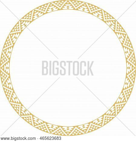 Vector Round Golden Border Ornament. Native American Tribes Framework, Circle.