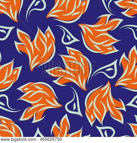 Loose Swirling Leaf Seamless Vector Pattern Background. Tropical Botanical Foliage Hand Drawn Line A