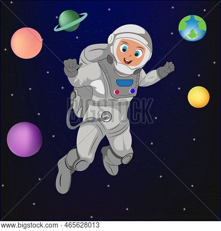 Cute Astronaut Travelling In The Space Cartoon Vector Illustration.cartoon Space Set Of Astronaut, R