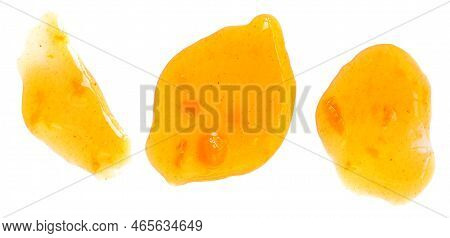 Orange Fruit  Jam Isolated On White Background, Top View. Orange Or Mandarine Confiture  Flat Lay