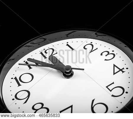 Ancient Wall Clock. Without Five Midnight On The Clock.