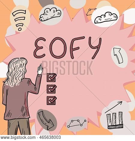 Inspiration Showing Sign Eofy. Word For A Mega Sale Held On An End Of A Financial Year