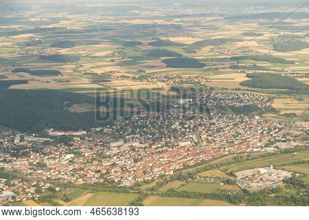 Gunzenhausen, Bavaria, Germany, July 9, 2022 Flight Abeam The City In A Small Plane