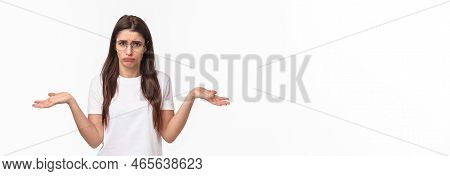 Waist-up Portrait Of Indecisive Distressed, Gloomy Young Woman In Glasses, Cant Deal With Proble, Sh