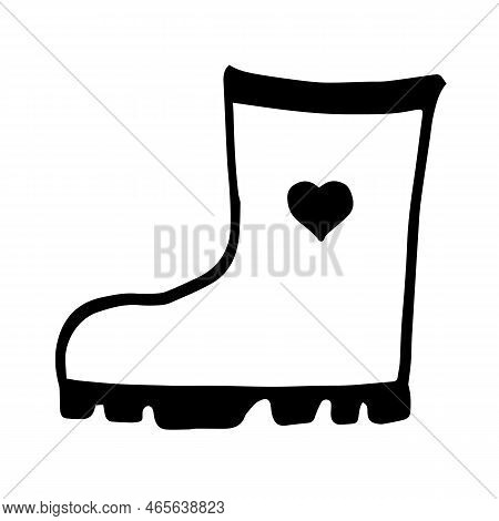 Rubber Boot With Heart Isolated On A White Background. Shoes For Walking In Puddles. Water Resistant