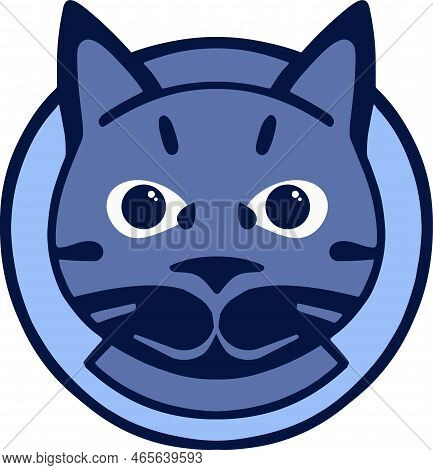 Logo Emblem Of Blue Cat Portrait. Vector Illustration