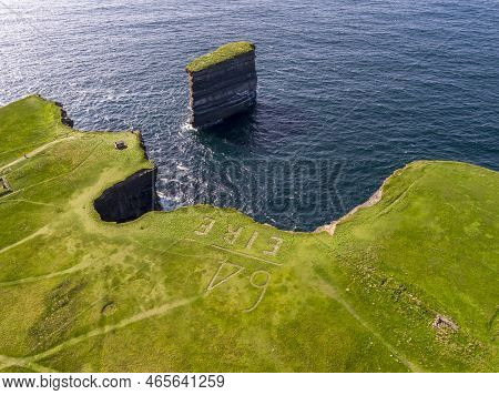 Aerial View Of The Dun Briste Sea Stick At Downpatrick Head, County Mayo - Republic Of Ireland