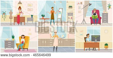 People And Their Creative And Artistic Hobbies Series Of Cartoon Characters Doing Their Favorite Thi