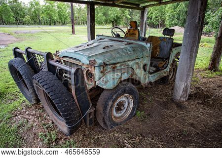Darwin, Australia - October 21, 2022: Old 1960 Toyota Land Cruiser J40, A 2-door Short Wheelbase Fou