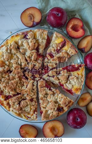Sweet German Plum Cake (zwetschgenkuchen) With Crumbles