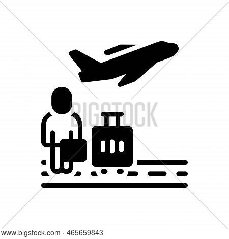 Black Solid Icon For Unfortunately Unluckily Woefully Disastrously Lamentably Plane-miss Airport Pas