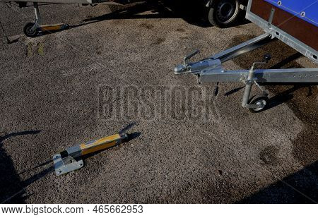 Lockable Parking Lot For Trailers Behind A Car Or Pickup Truck. The End Of The Towing Device On The 