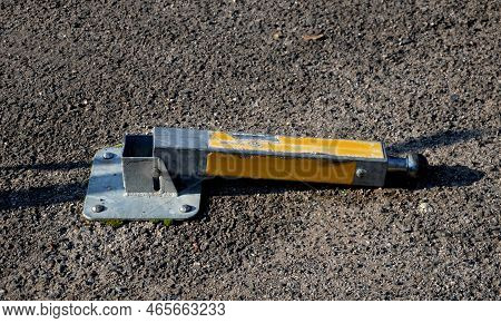 Lockable Parking Lot For Trailers Behind A Car Or Pickup Truck. The End Of The Towing Device On The 