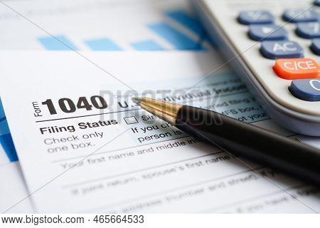 Tax Form 1040 U.s. Individual Income Tax Return, Business Finance Concept.