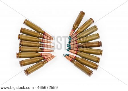 Tracer Service Rifle Cartridges With Green Marking Of The Bullet Tips And The Conventional Cartridge